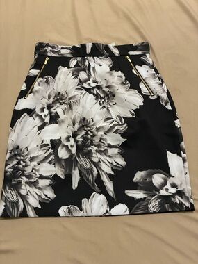 Black Pencil Skirt with White Floral Print